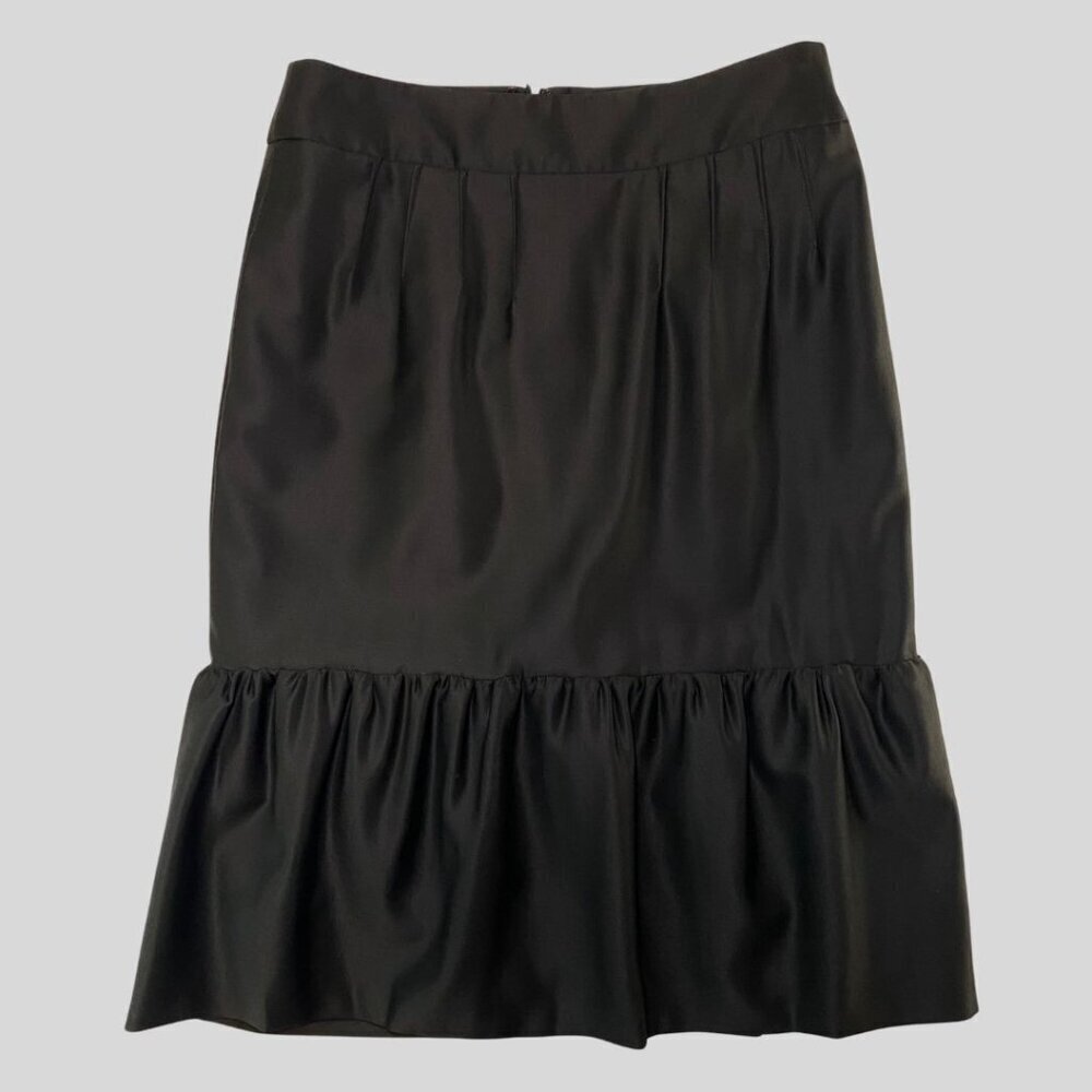 Yves Saint Laurent Black Midi Ruffled Hem Skirt